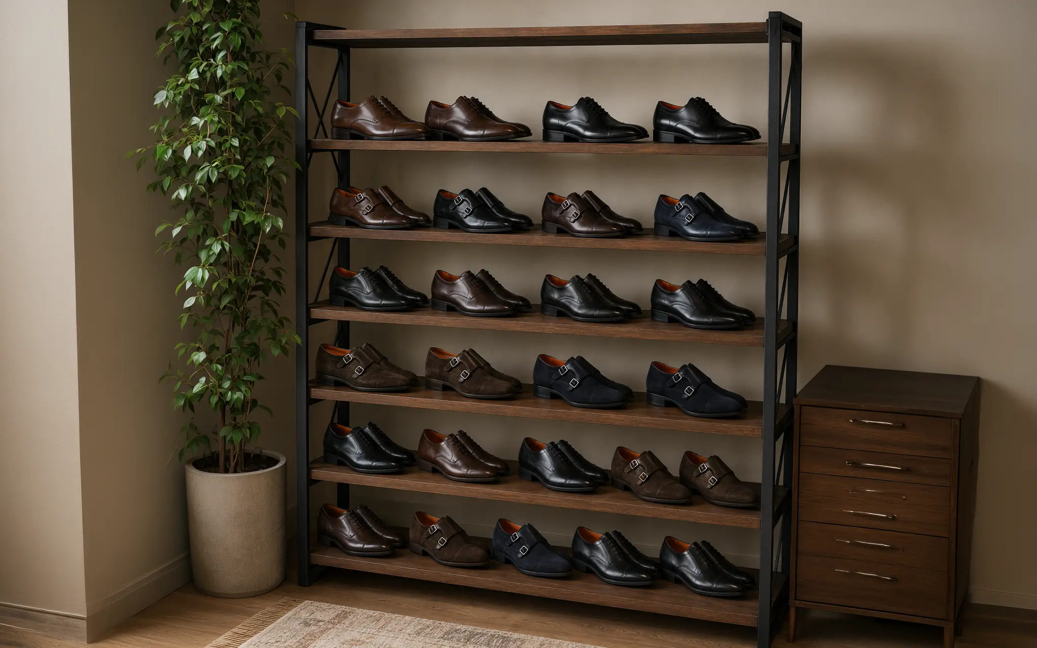 schoenen-meerdere Meerdere schoenen voor maatpakken in een schoenenrek